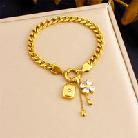 316L Stainless Steel Flower Zircon Starburst Square Pendant Necklace Bracelet Set Women New Waterproof Jewelry Gift Set