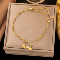 Stainless Steel Shell Starfish Necklace Bracelet Jewelry Set for Women Gold Color Chain Accessories Wedding Party Gifts New In
