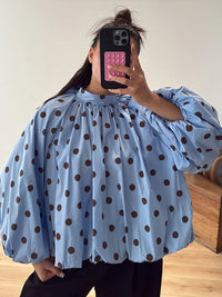 Loose Polka Dot Backless Women'S Shirt Lace up Pleated O-Neck Lantern Long Sleeve Blouses 2026 Spring Casual All-Matching Tops