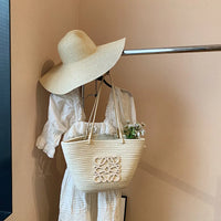 French-Style Woven Tote Bag Beach Vacation Style Single-Shoulder Bag, Large-Capacity Handbag Fashionable Market Basket Straw Bag