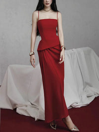 2026 Autumn New Solid Color Fashion Dress Women'S Strapless Pleated Suspender Waist Retraction Long Dresses 15Q1112