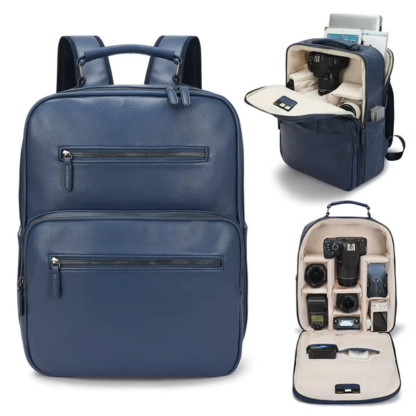 Custom Premium Leather Digital Gear SLR Bag Waterproof Digital Camera Bag Backpack with Zipper Closure