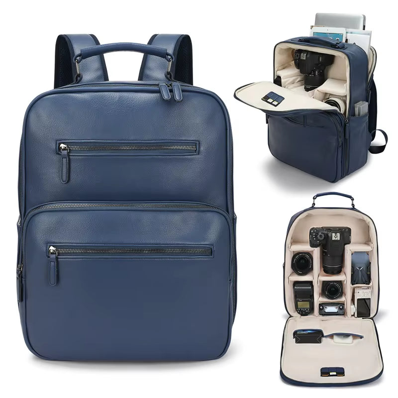 Custom Premium Leather Digital Gear SLR Bag Waterproof Digital Camera Bag Backpack with Zipper Closure