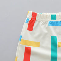 Infant and Toddler Summer Four-Color Striped Full-Print Polo Shirt and Shorts Set with Lapels