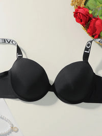 Popular Sexy Letter Underwire Push up Bra Lingerie Set for Women 2 Piece Solid Underwear Comfort Knit Strap
