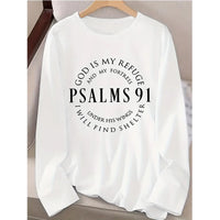 Women'S Inspirational Psalms 91 Verse Long Sleeve T-Shirt Casual Crew Neck Women T Shirt All Seasons Graphic Sweater Clothing