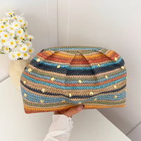 Rainbow Stripe Straw Woven Evening Clutch,Women Fresh Bohemian Versatile Purse for Party & Beach,Fashion Casual Chic Handbag