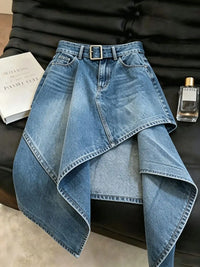2026 New Blue Washed Denim Irregular Skirt Women