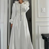 Elegant Korean Dongdaemun Long Hooded Dress Classy Fashionable Korean Style Polyester Fabric Long Sleeve High Waist Skirt