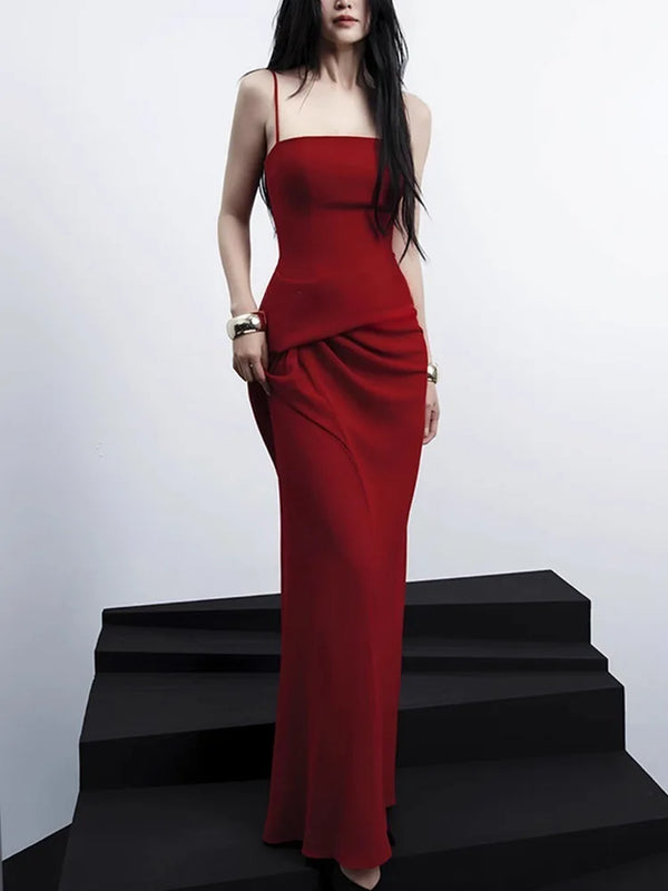 2026 Autumn New Solid Color Fashion Dress Women'S Strapless Pleated Suspender Waist Retraction Long Dresses 15Q1112