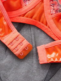 Elegant Lingerie Set Luxury Embroidery Satin Underwear Mesh Splicing Sexy Women'S Lingerie Orange Ultrathin Comfort Bralette Set