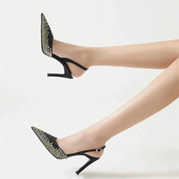 Star Style Gradient Rhinestones Pointed Toe Stiletto High Heels Women Sandals Fashion Spring Summer Slingbacks Party Prom Shoes