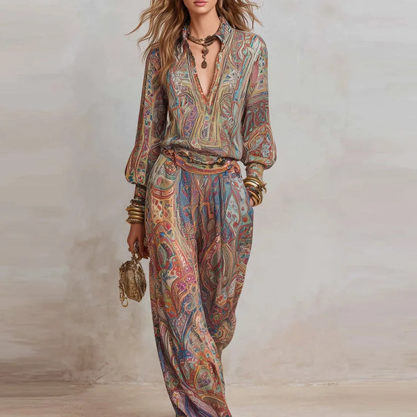 Elegant V-Neck Wide-Leg Trousers Set for Women – Trendy 2026 European & American 2-Piece Office & Casual Outfit