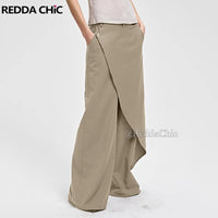 Reddachic Men Women Wrap around Dress Pants Extra-Wide Cleanfit High Waist Plain Suit Trousers Office Work Unisex Everyday Wear
