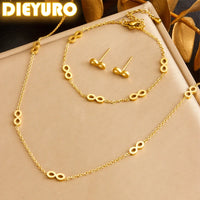 316L Stainless Steel Golden Infinite Necklace Bracelet Earrings Suit Women 2024 New Number Digit8 Non-Fading Jewelry Set