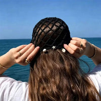 Starfish Hat Boho Pearl Trim Cap Summer Shell Crochet Head Beanie Cap Women Cap for Beach Travel