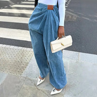 Women Wide Leg Pants Jeans Washed High Waist Folds Distressed Denims Spring 2026 Vintage Female Trousers Streetwear Floor Length