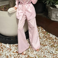Lapel Women Suit Set Structured Shoulder Tie Waist Long Sleeve Blazer High Waist Wide Leg Trousers Two Piece Suit Daily Fashion