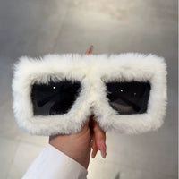 Oversized Plush Sunglasses Y2K Fluffy Square Punk Sun Glasses Trendy Novelty Decor Winter Shades for Christmas Party