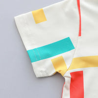 Infant and Toddler Summer Four-Color Striped Full-Print Polo Shirt and Shorts Set with Lapels