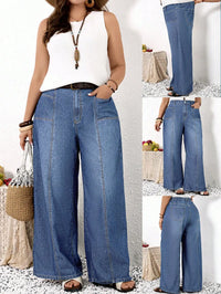 Plus Size Wide Leg Jeans for Women, High Waist Patchwork Design, Loose Fit Denim Jeans, Comfortable and Stylish