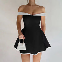 2025Summer Off-Shoulder Strapless Sexy Mini Dress Women Fashion Patchwork Sleeveless Backless High Waist A-Line Club Party Dress