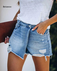 Women'S Ripped Denim Shorts with Asymmetrical Hem and Distressed Details, Casual Summer Jean Hot Pants in Multiple Washes