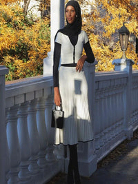 Spring Summer Women White Long Skirt Suit Short Sleeve V-Neck Crop Top Pleated Set Elegant Dress 2 Piece Skirt Set Outwear