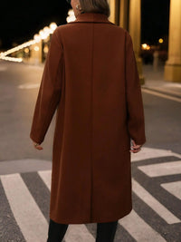 Caramel Brown Mid-Length Lapel Wool Blend Coat, Fall Winter Oversized Elegant Plus-Size Woolen Outerwear