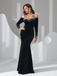 TOLEEN Women'S Elegant Velvet Dress with Bow Tie Backless Design 2024 New Luxury Diamond Formal Party Evening Prom Maxi Dresses