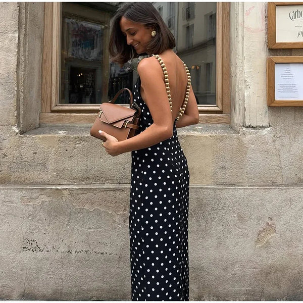 Backless polka dot beach dress for women