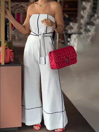 Women'S Chic Sleeveless Jumpsuit with Adjustable Waist Tie - White Wide-Leg Pants, Perfect for Spring/Summer/Fall