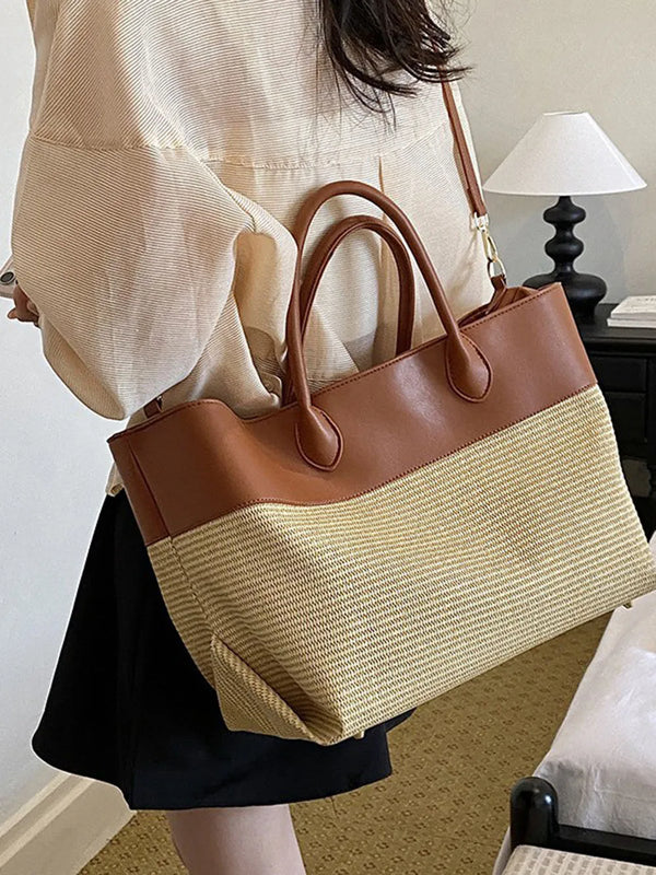 Hot Sale Boho Style Summer Straw Bag Large Capacity Woven Shoulder Bag Contrast Color Fashion Casual Women Daily Handbag