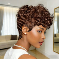 Pixie Human Hair Wig with Curls Short Wigs for Women Full Machine Made Wigs Mullet Wigs