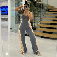 M-6207 European and American Fashion Women'S Casual Elegant Color-Blocked Individuality Tassel Casual Base Pant Jumpsuit