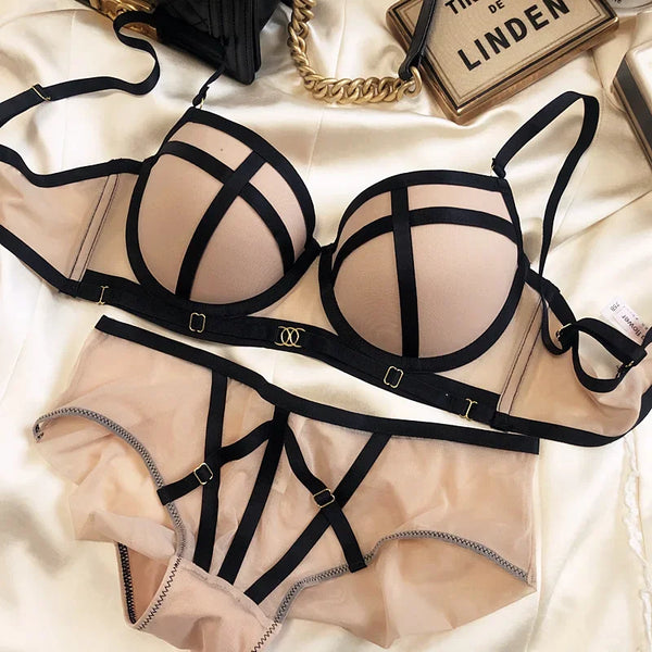 Plus Size Bra CD Cup Push up Set - Women'S Sexy Lingerie European Lace Underwear Adjustable Bandage Design Comfort Support
