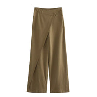 Autumn New Women'S Scarf Style High-Waisted Wide-Leg Pants Stylish Cotton Linen Fabric Texture Asymmetrical Trousers