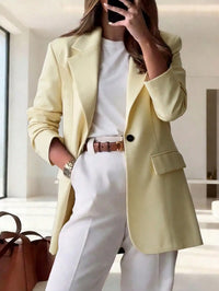 1Pc Women'S Fashionable Versatile Commuting Solid Color Casual Loose Fit Pocket & Lapel Design Blazer,Lightweight Blazer Jacket