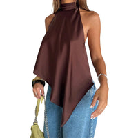 Sexy Solid Satin Vests for Women Summer Elegant Sleeveless Asymmetrical Halter Loose Vests 2026 Lady Vacation Party Chic Tanks