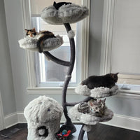 Gray 1 Modern Cat Tree Tower Wooden Flower Cat Tree Wood Floral Cat Climbing Tree Tower for Scratcher Christmas