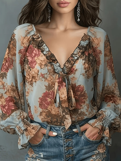Chemisier Vintage Femme | Mousseline à Imprimé Floral