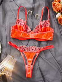 Elegant Lingerie Set Luxury Embroidery Satin Underwear Mesh Splicing Sexy Women'S Lingerie Orange Ultrathin Comfort Bralette Set