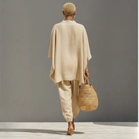 Casual V-Neck Two Piece Set Women Outfits Summer 2026 Fashion Loose Long Sleeve Tops and Wide Leg Pants Sets Suits Elegant