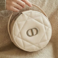 Christian  ’S Bag Luxury Apricot round Handheld Makeup Organizer Pouch with Zipper & Built-In Mirror Portable Travel Cos