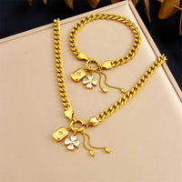316L Stainless Steel Flower Zircon Starburst Square Pendant Necklace Bracelet Set Women New Waterproof Jewelry Gift Set