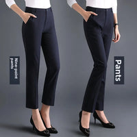 High Waist Straight Leg Thin Formal Pants for Women Black Workwear Tailored Trousers Comfortable Casual Polyester Fibre