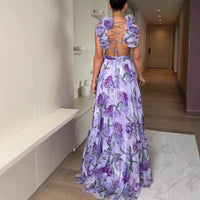 2026 New Bohemian Sexy Printed Women Dresses Halter Sleeveless Backless Naked Waist Long Dress Fashion Summer Beach Holiday Robe