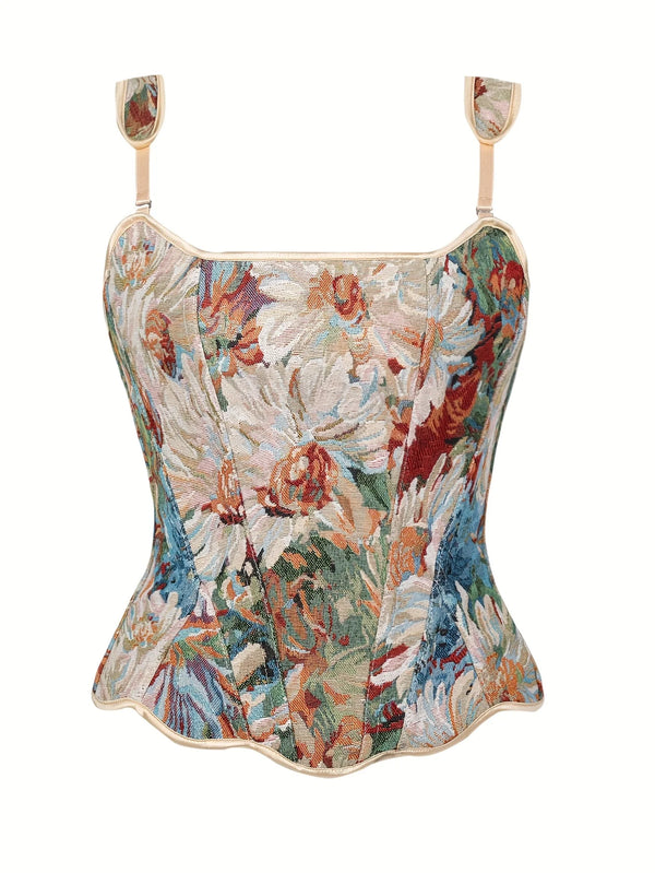 Women'S French Cottagecore Floral Corset, Romantic Ditsy Print Slimming Bustier Top