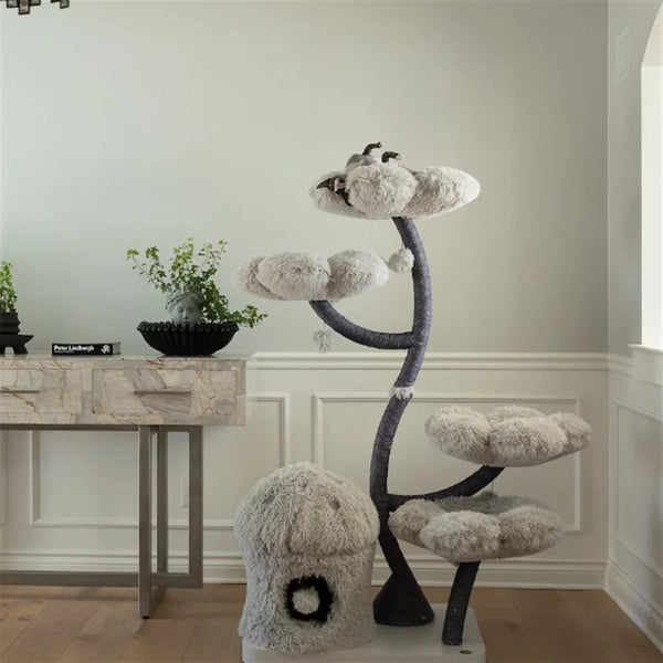 Gray 1 Modern Cat Tree Tower Wooden Flower Cat Tree Wood Floral Cat Climbing Tree Tower for Scratcher Christmas