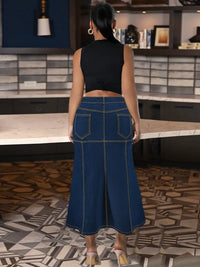 Summer New XL-5XL plus Size Clothes High Waist Denim Skirt for Women Washed Retro Pencil Skirt Hip-Covering Straight Long Skirt